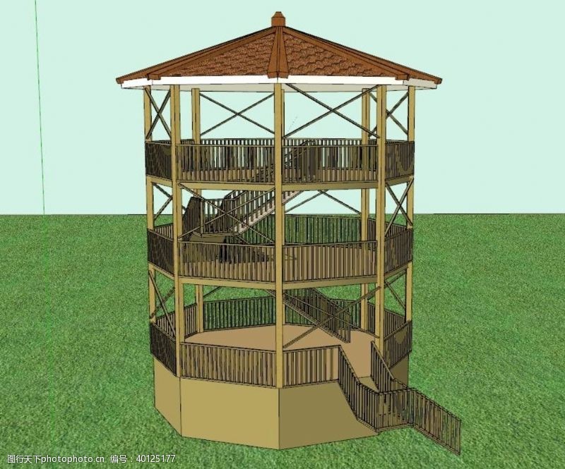 花草3d模型三层八角亭图片
