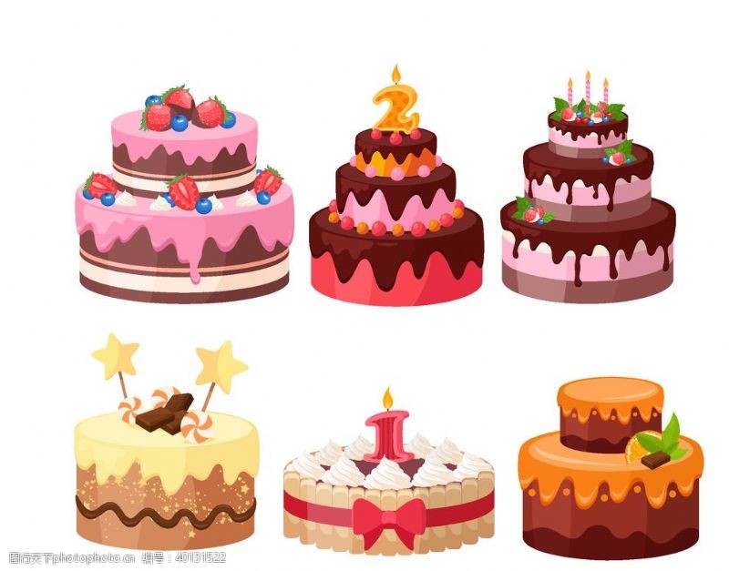 集生日蛋糕矢量图图片