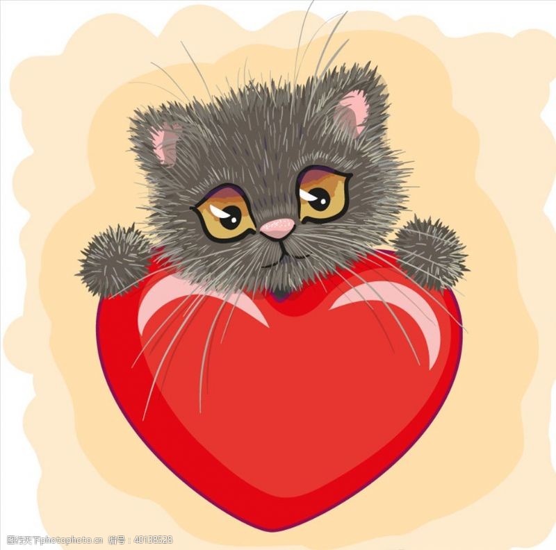 卡哇伊手绘卡通猫和爱心图片