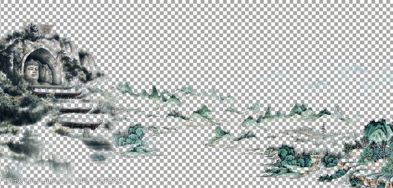 仙鹤透明底山水画图片