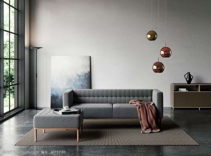 现代北欧客厅灰色沙发图片
