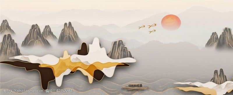 新中式装饰画新中式山水图片