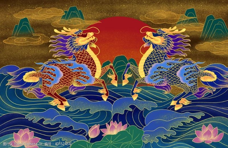 海报设计素材中国风富贵麒麟背景墙图片
