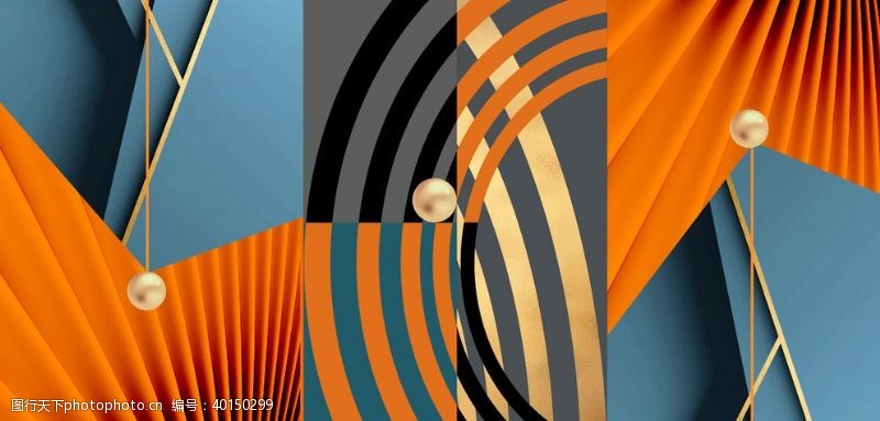 银杏叶北欧立体空间线条组合装饰画图片
