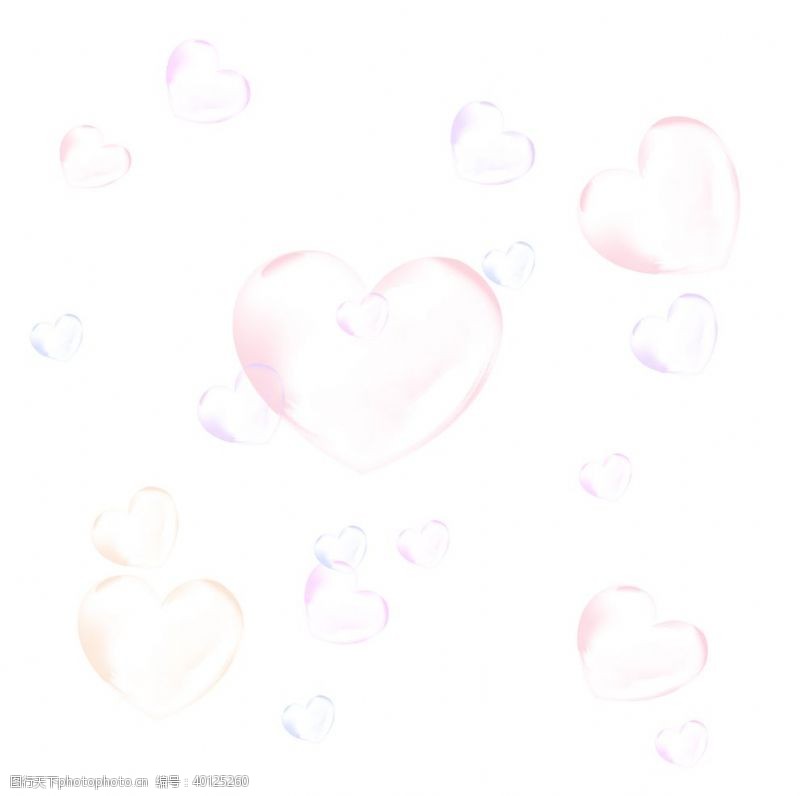 晶莹彩色爱心气泡元素图片