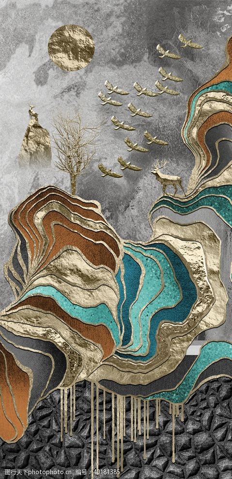 玄关山水珐琅彩抽象山水装饰画图片