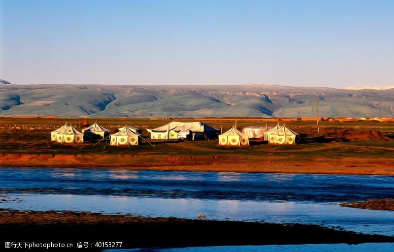 落石风景油画图片