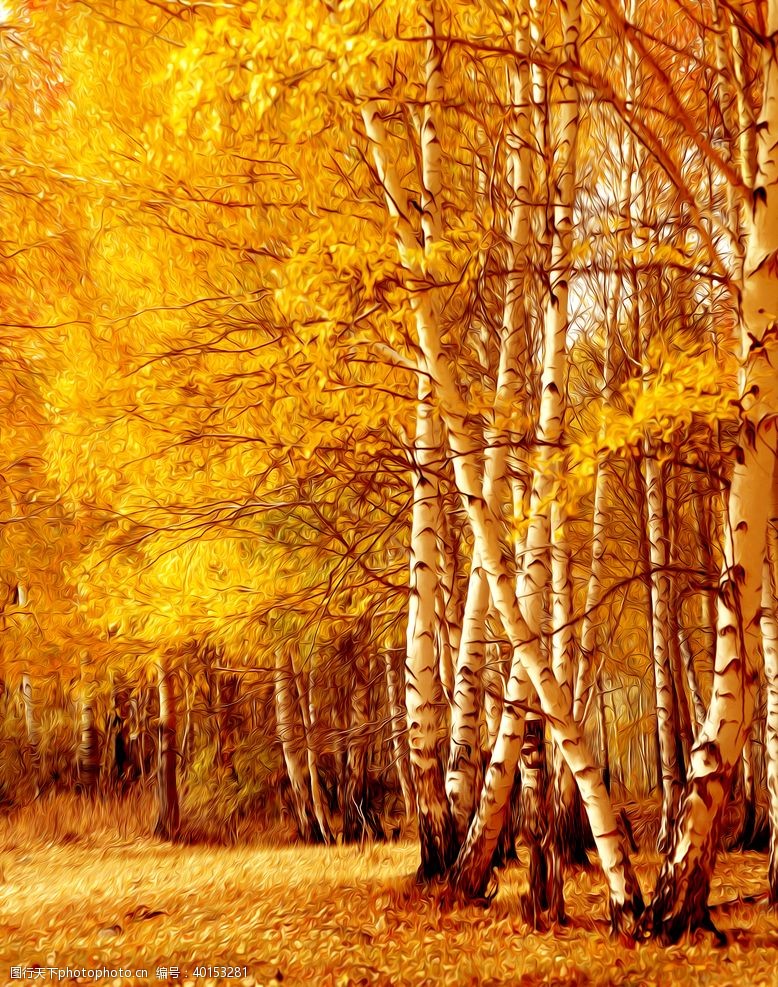 秋天景色风景油画图片