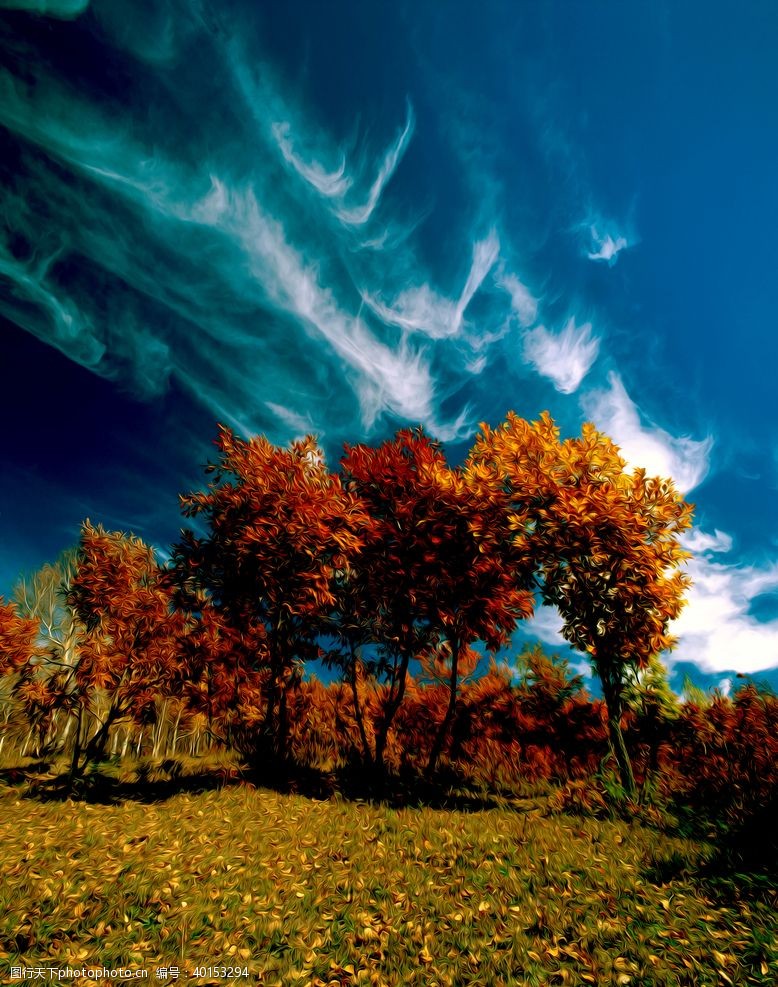 秋天设计风景油画图片