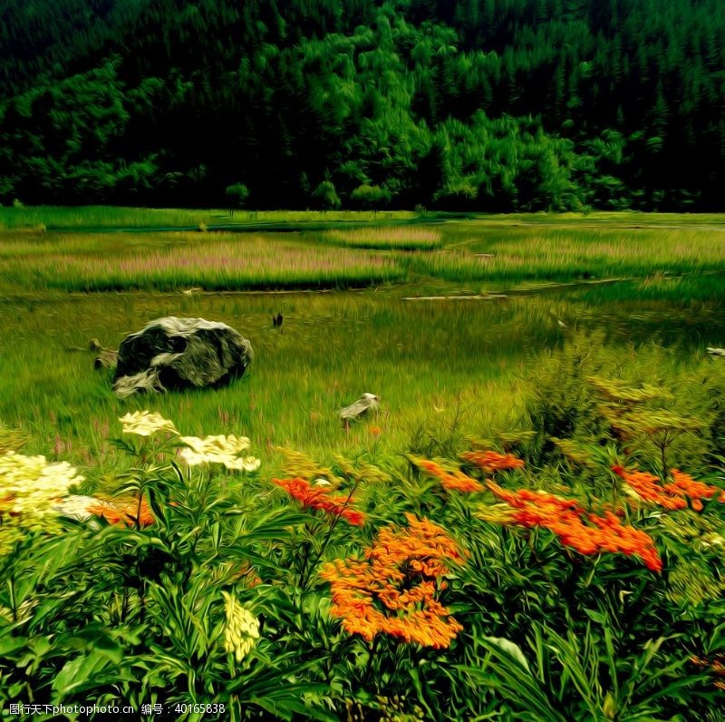 大自然背景风景油画图片