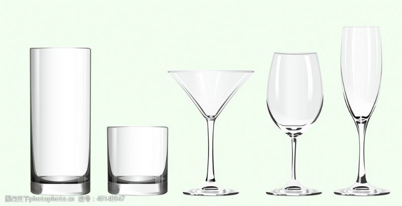 鸡尾酒素材各种形状的玻璃杯图片