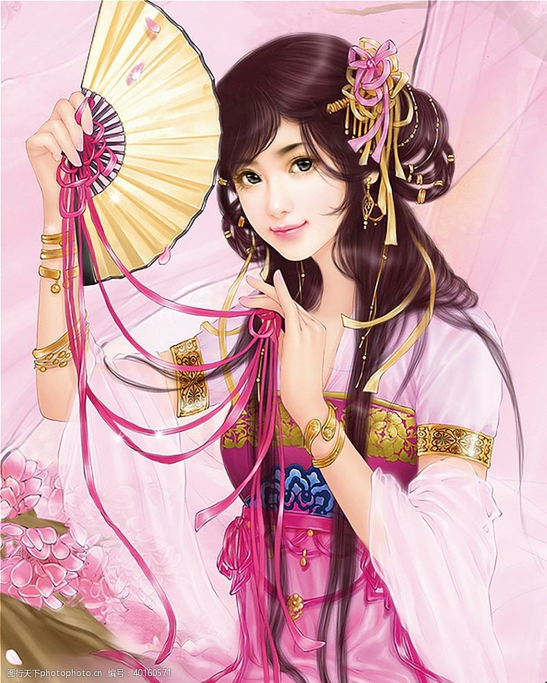 情侣装古装帅哥美女插画图片