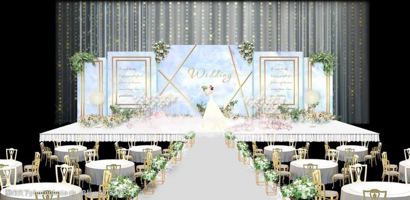 主题婚礼婚礼蓝色简约舞台效果图图片