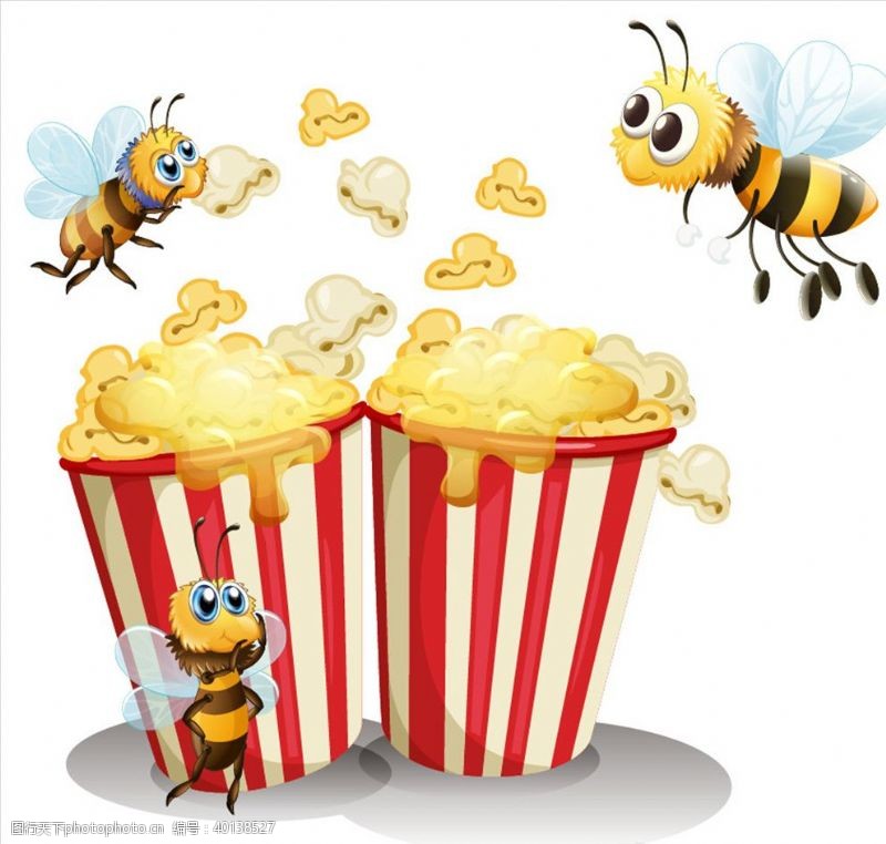 卡哇伊卡通爆米花和蜜蜂图片