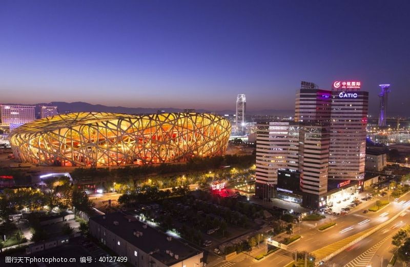 鸟巢体育场夜景图片