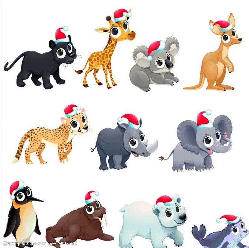 矢量卡通插画圣诞节动物图片