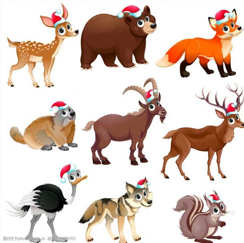 矢量卡通狼圣诞节动物图片