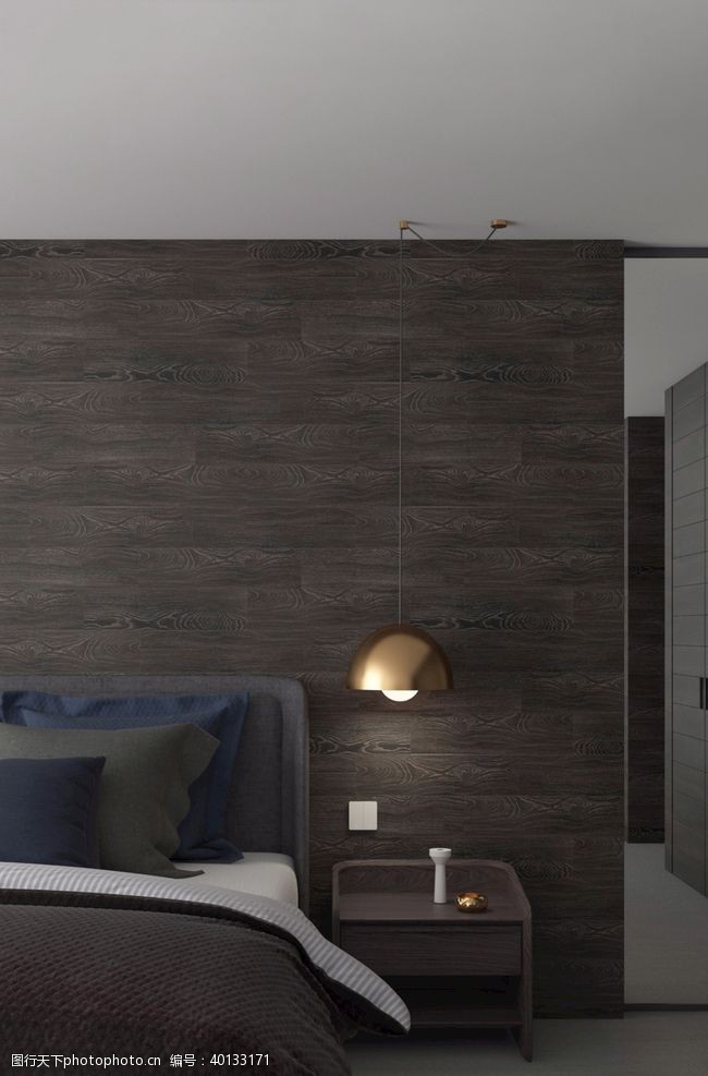 现代木纹深色木纹卧室背景墙图片