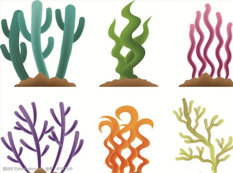 绿色系矢量柔美卡通珊瑚藻图片
