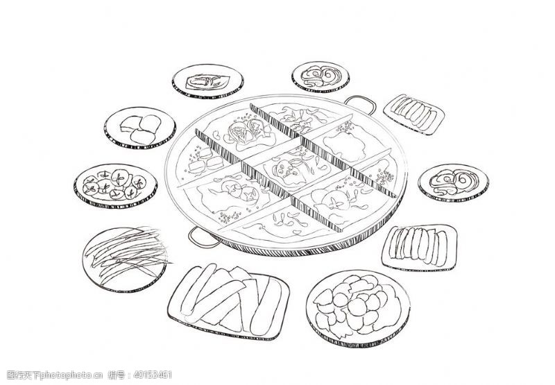 小火锅食物手绘线稿图片