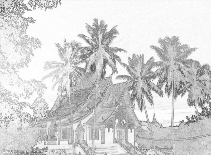 线稿建筑泰国沙滩线性稿图片