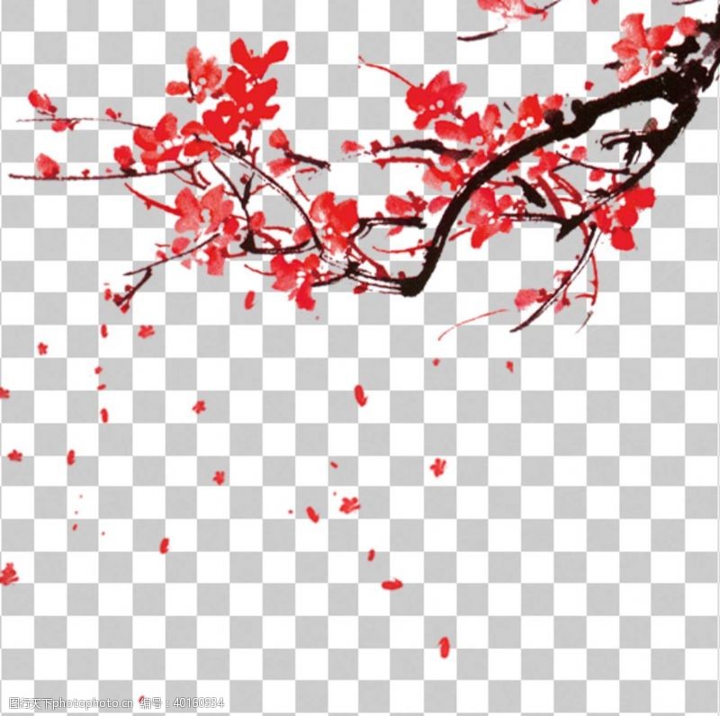 山水字画透明底梅花图片