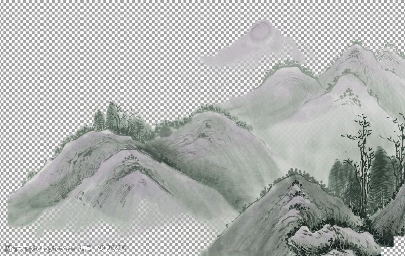 古典水墨背景透明底山水画图片