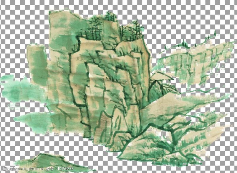 古树透明底山水画图片