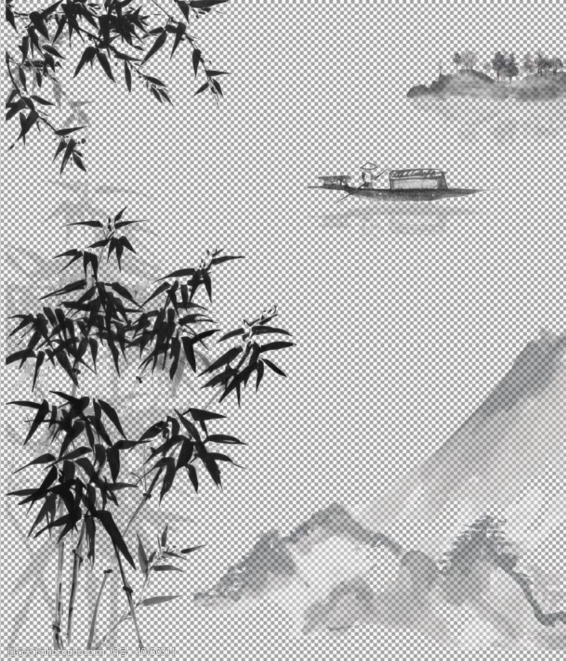 山水字画透明底山水画图片