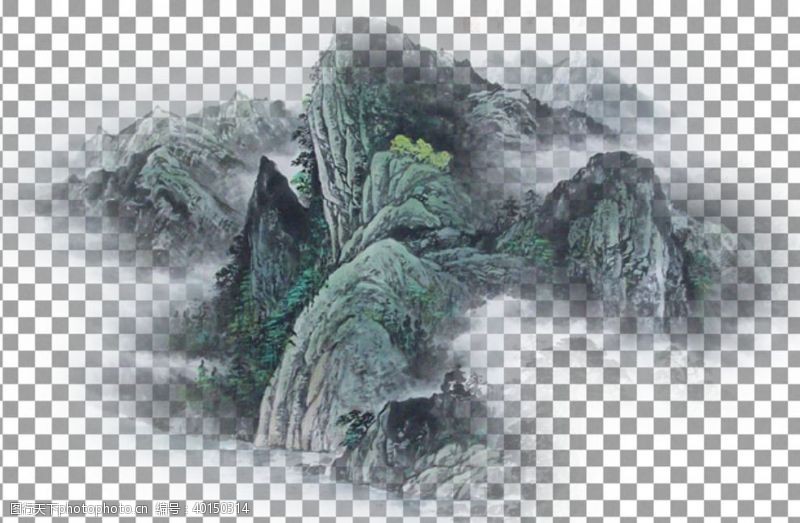 江南水墨中国风透明底山水画图片