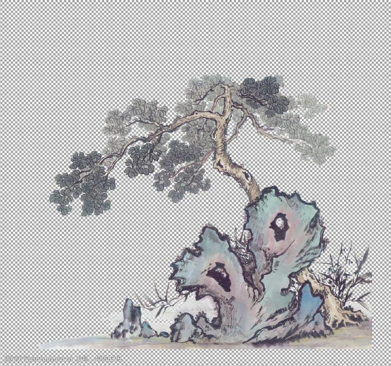 梅树透明底山水画图片