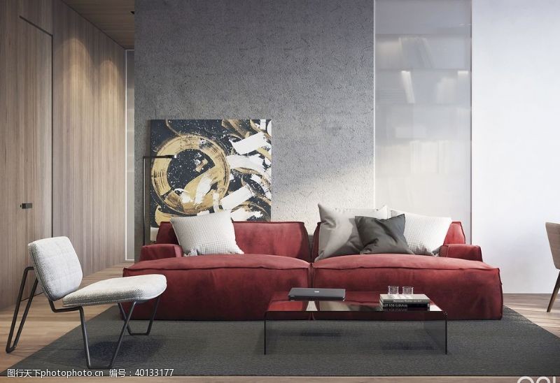 客厅效果图现代客厅红色沙发图片
