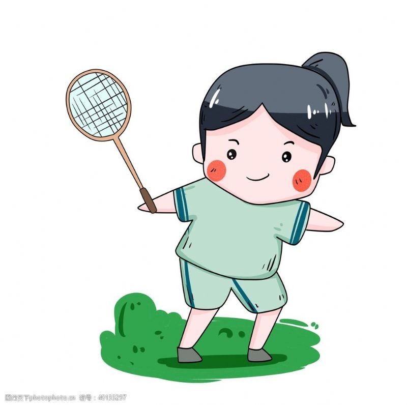 卡通运动人运动女孩打羽毛球图片