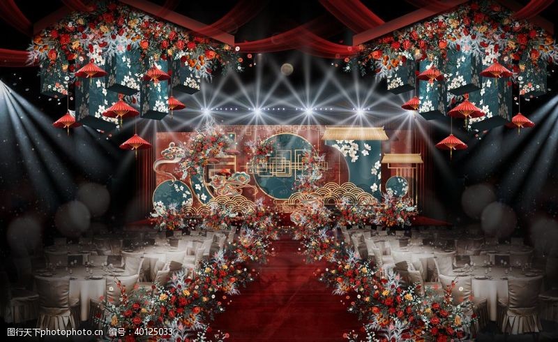 生日舞台背景中式婚礼主舞台效果图图片