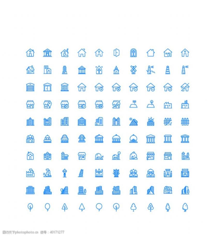 平面素材100个建筑UI图标图片