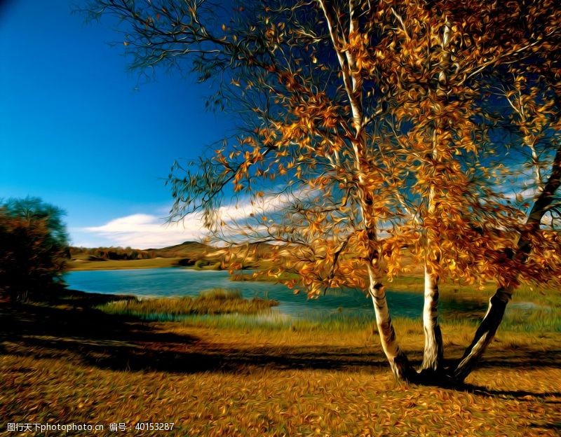 树叶背景风景油画图片