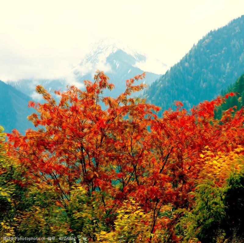 秋天背景风景油画图片