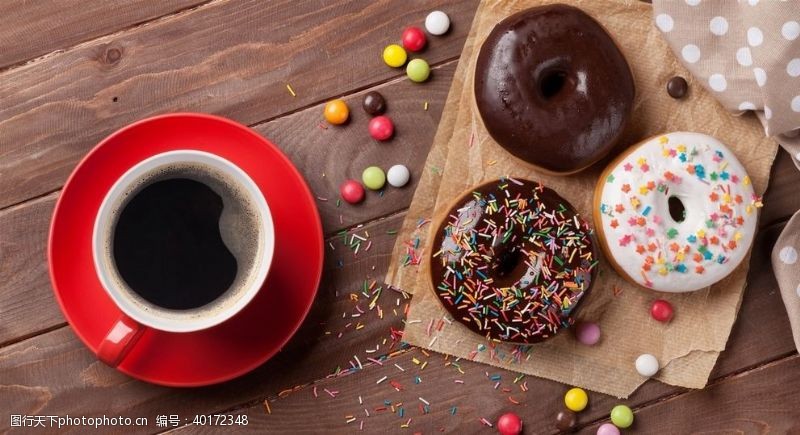 食物素材咖啡和甜甜圈图片