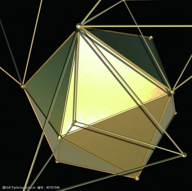 现代风素材立体金色几何线条金属挂画图片