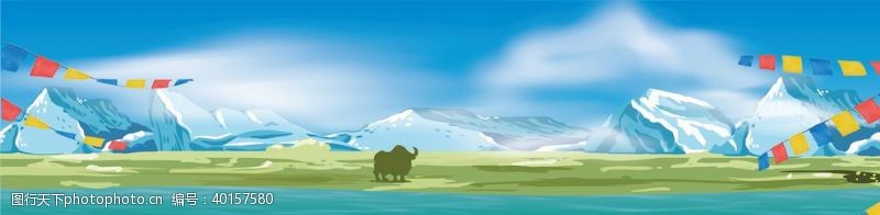 青藏高原冰山青海湖漫步的牦牛图片