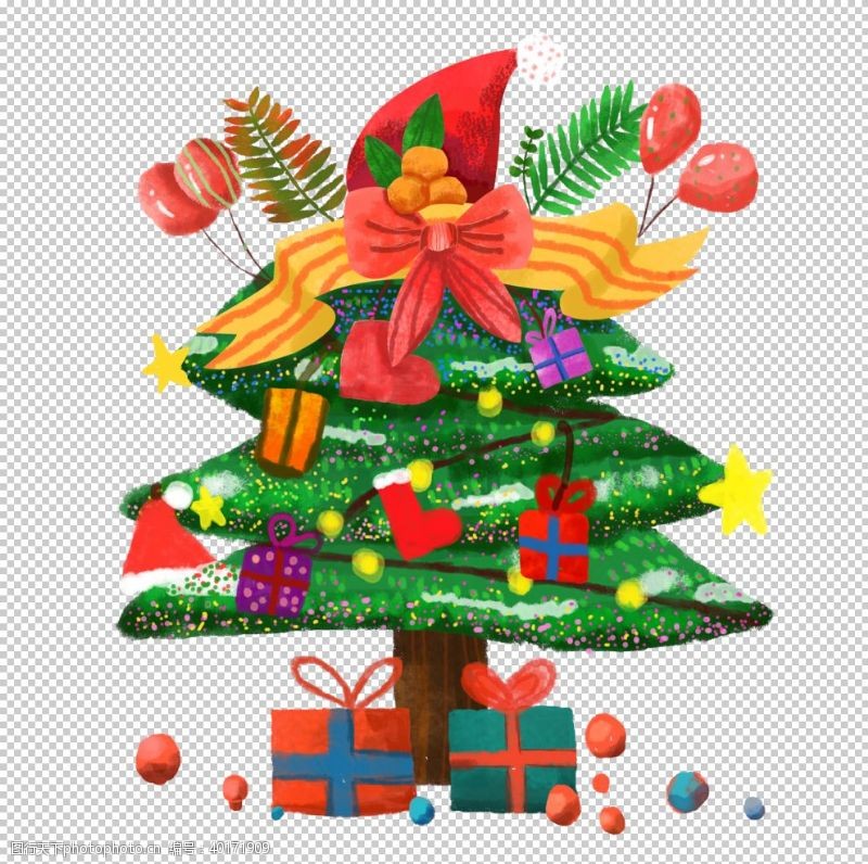 水彩圣诞老圣诞树素材图片
