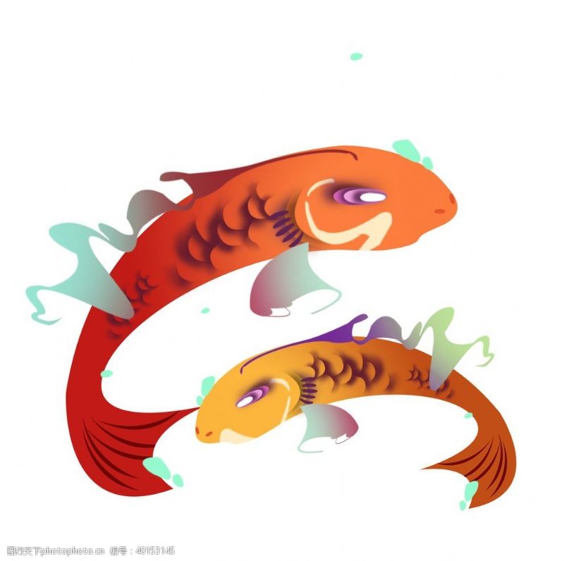 风景漫画手绘卡通鲤鱼装饰元素图片