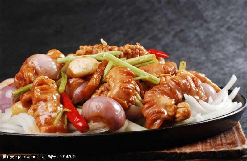 高清菜谱用图铁板竹生肠图片