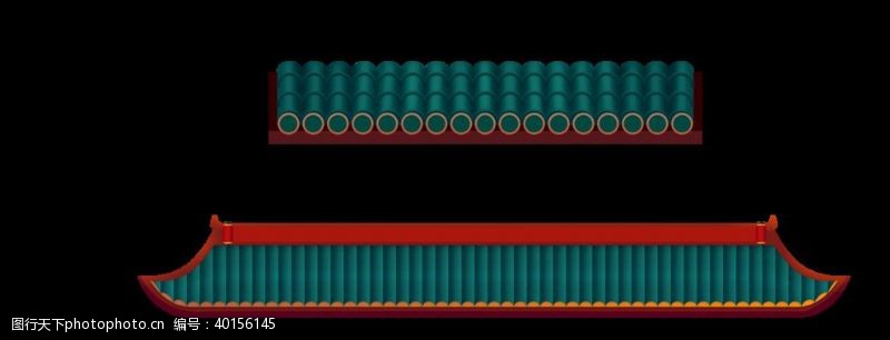 中国古图案屋檐手绘卡通复古屋顶砖瓦元素图片