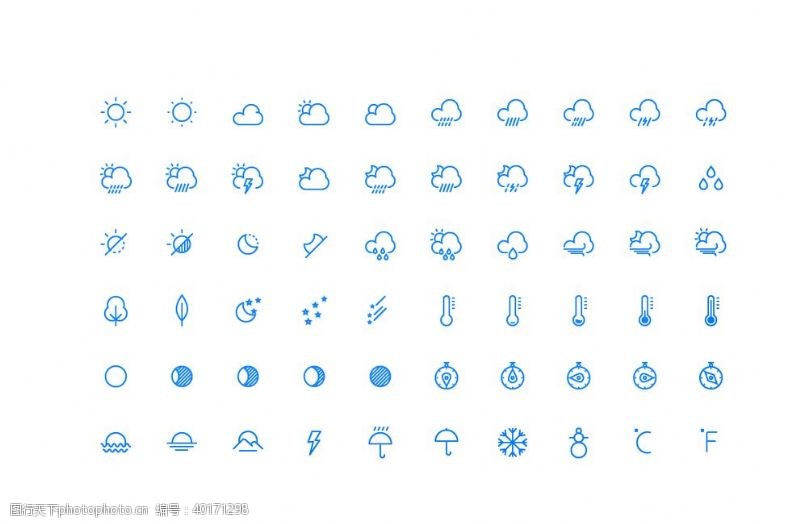 简洁60个天气UI图标图片