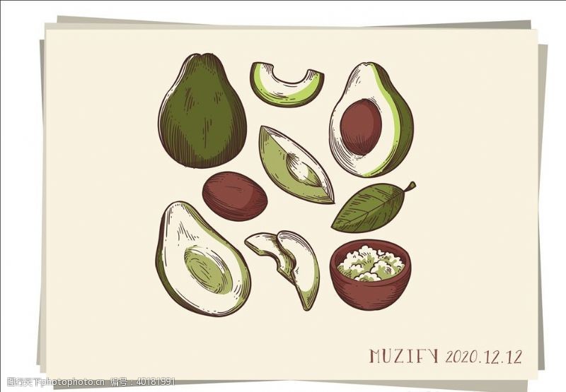 绿色水果9款入牛油果素描画图片