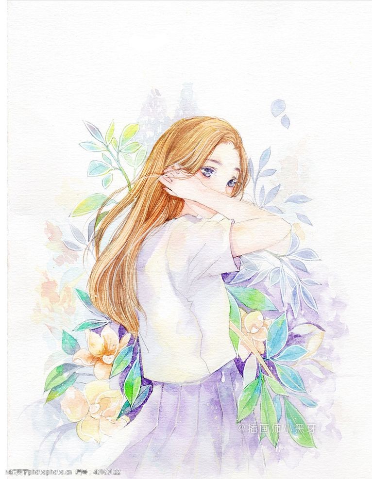 花卉插画二次元动漫性感美女少女唯美妹子图片
