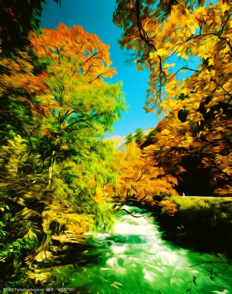 秋天插图风景油画图片