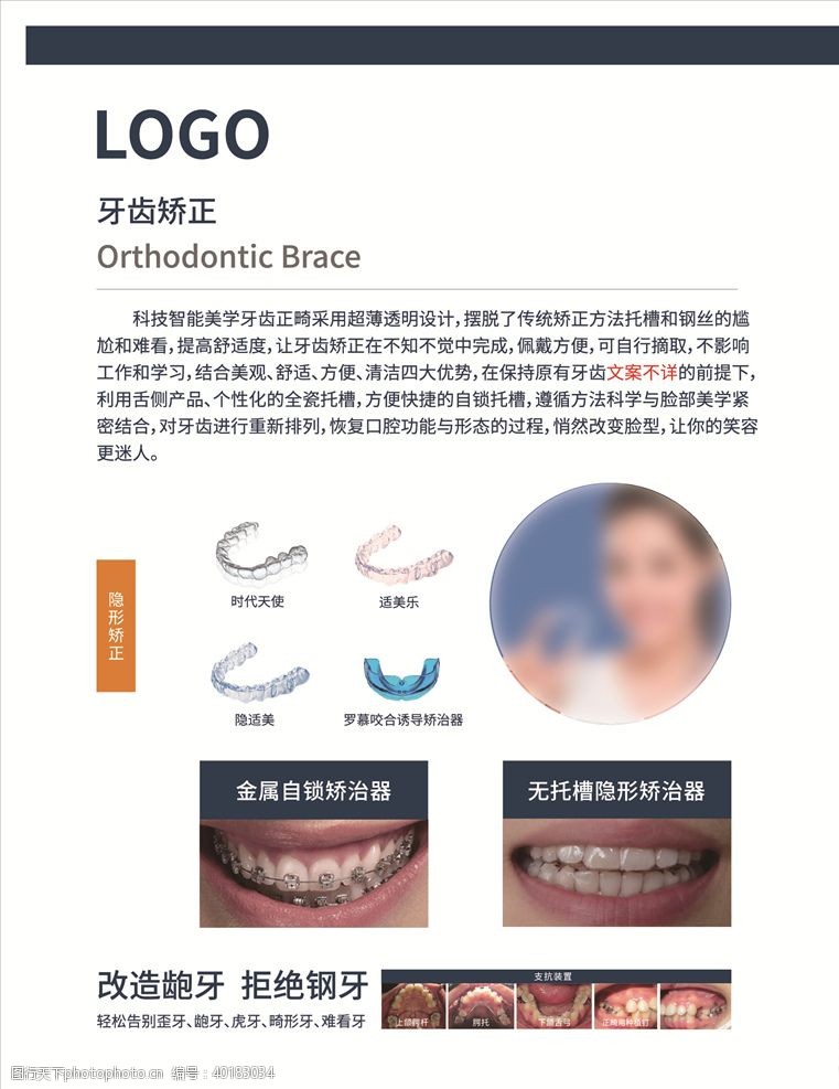 医院广告口腔知识牙齿矫正步骤展板海报图图片