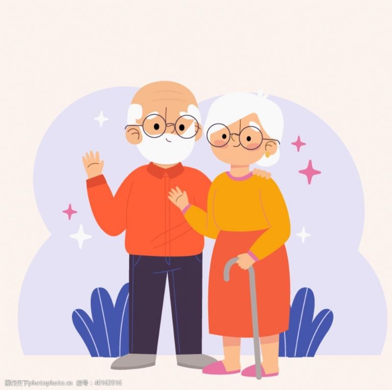 可编辑素材老人亲情父母插画图片
